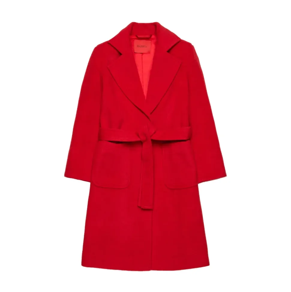 Abrigo Rojo de Lana de Doble Botonadura