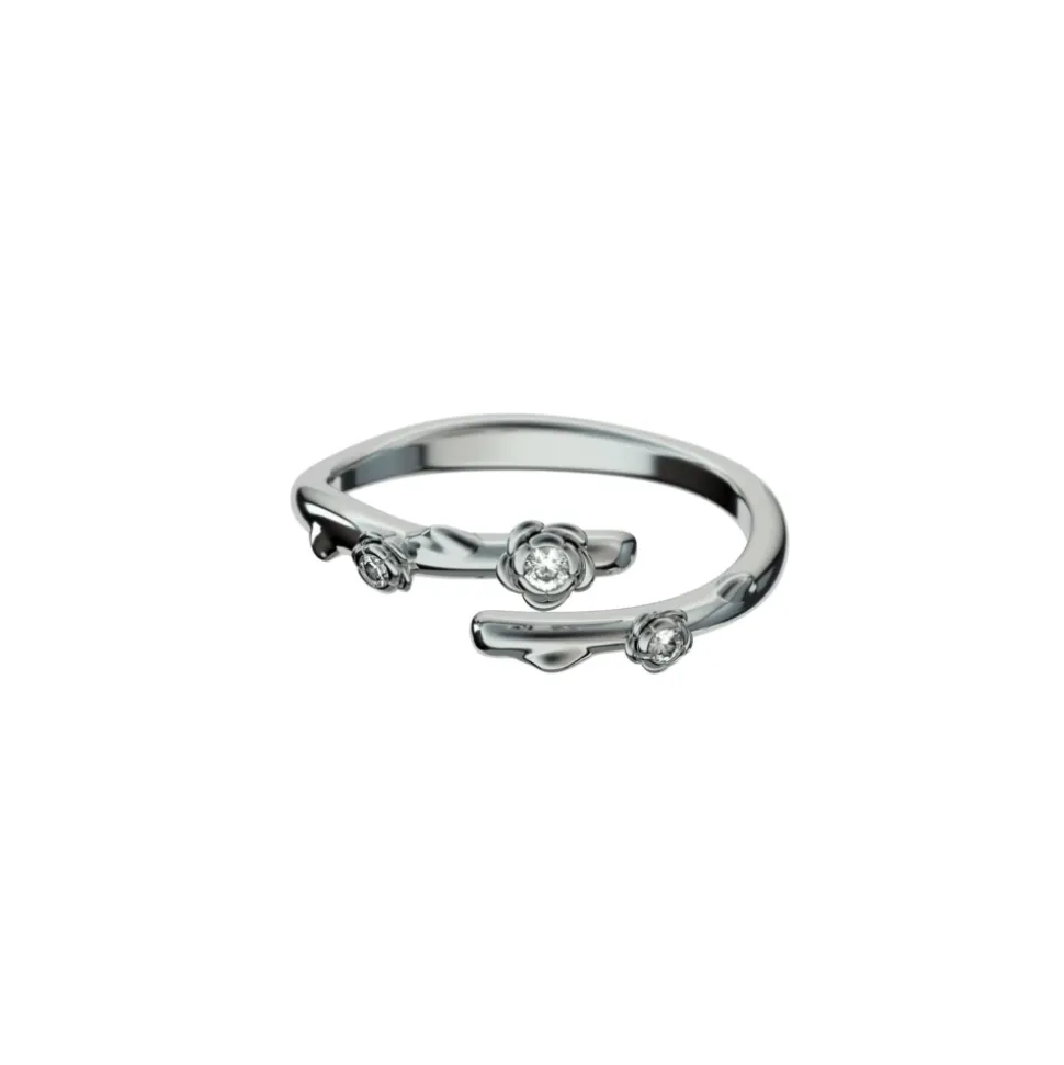 Anillo Abierto Flor con Acentos Brillantes