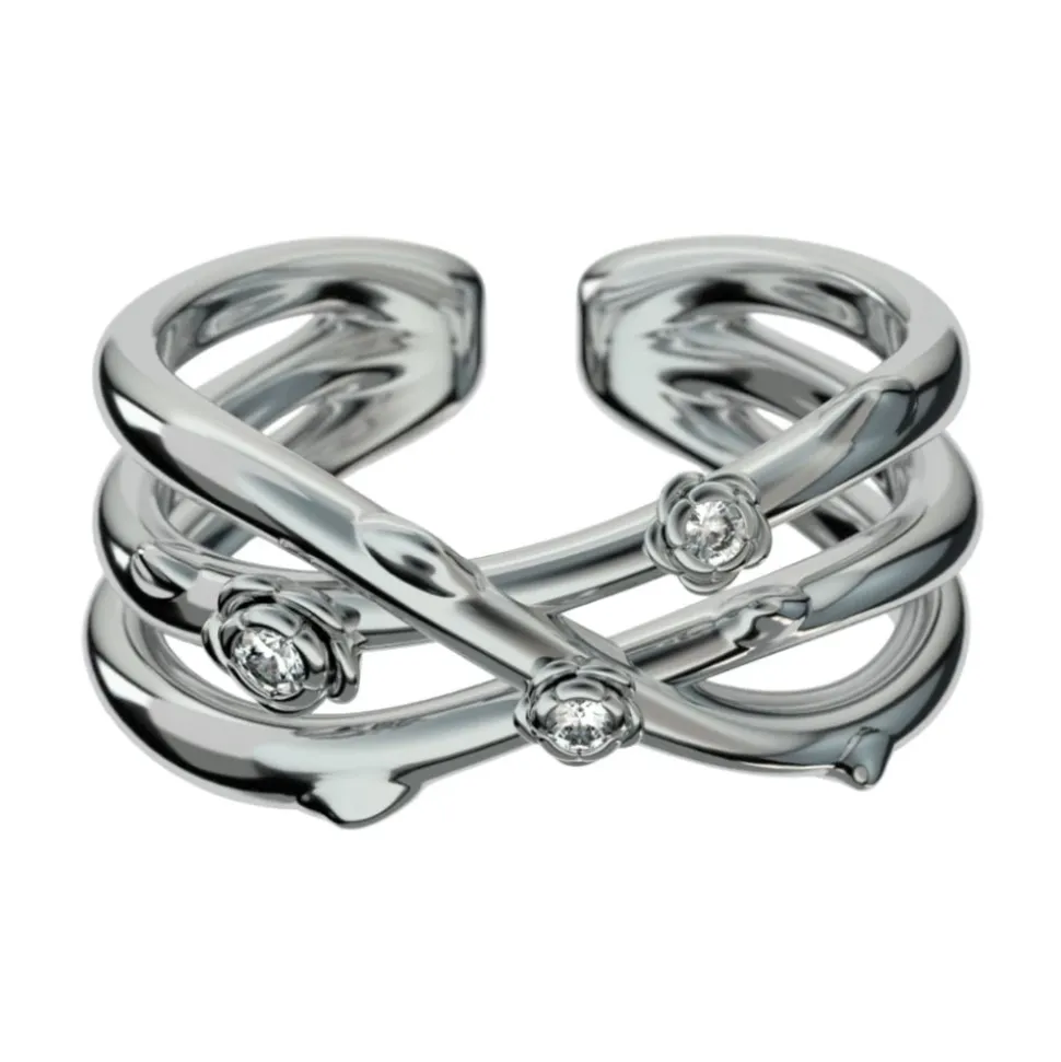 Anillo de bandas entrelazadas con flores luminosas