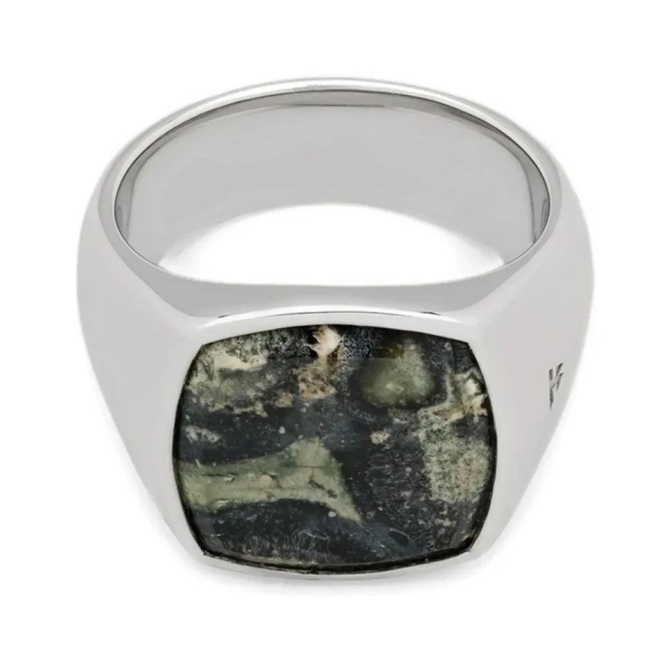 Anillo de sello con piedra Kambaba corte cojín