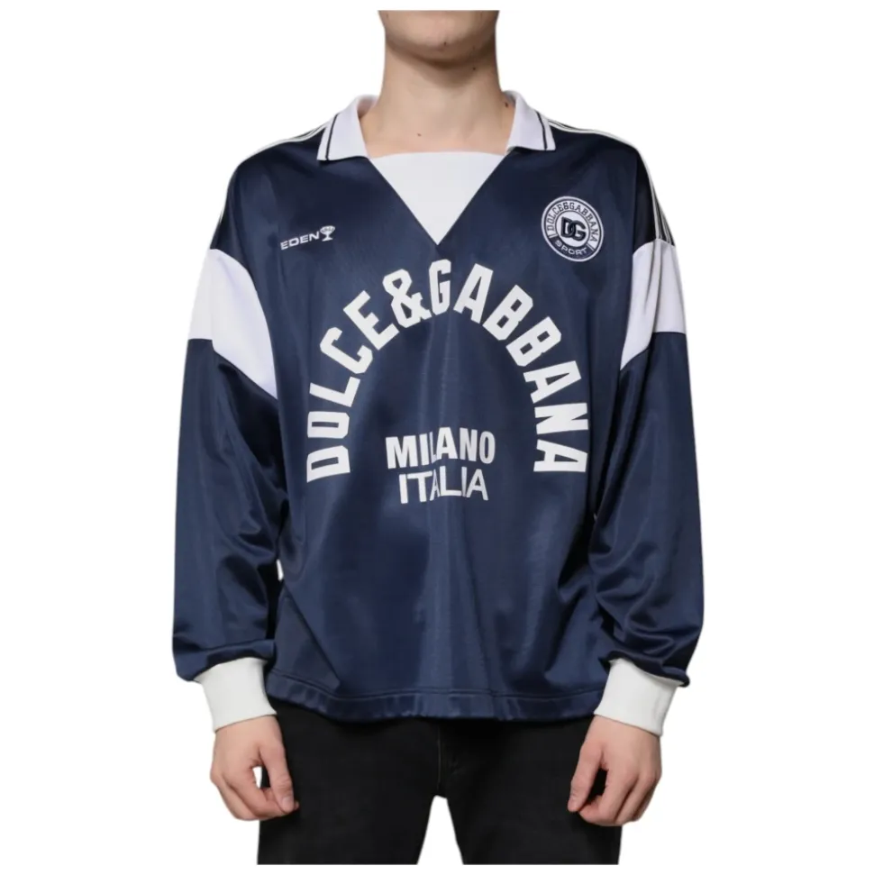 Azul Blanco Milano Camiseta de Manga Larga de Jersey