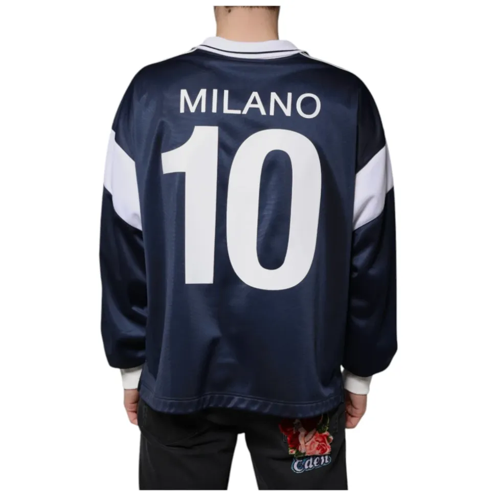 Azul Blanco Milano Camiseta de Manga Larga de Jersey