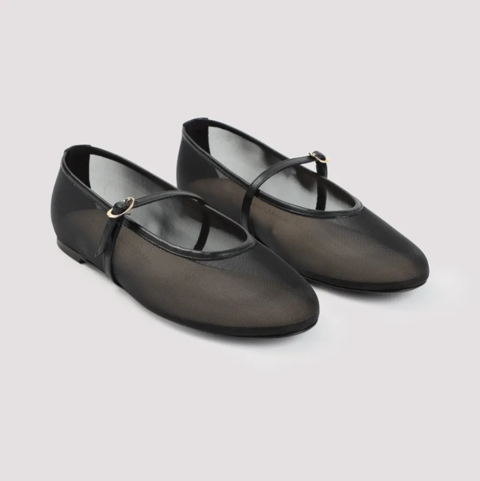 Bailarinas Negras Cuero Malla Zapatos Elegantes