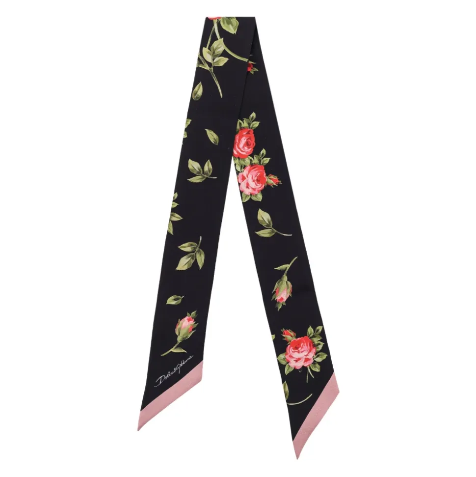 Bandeau de Twill de Seda con Estampado de Ramo de Rosas