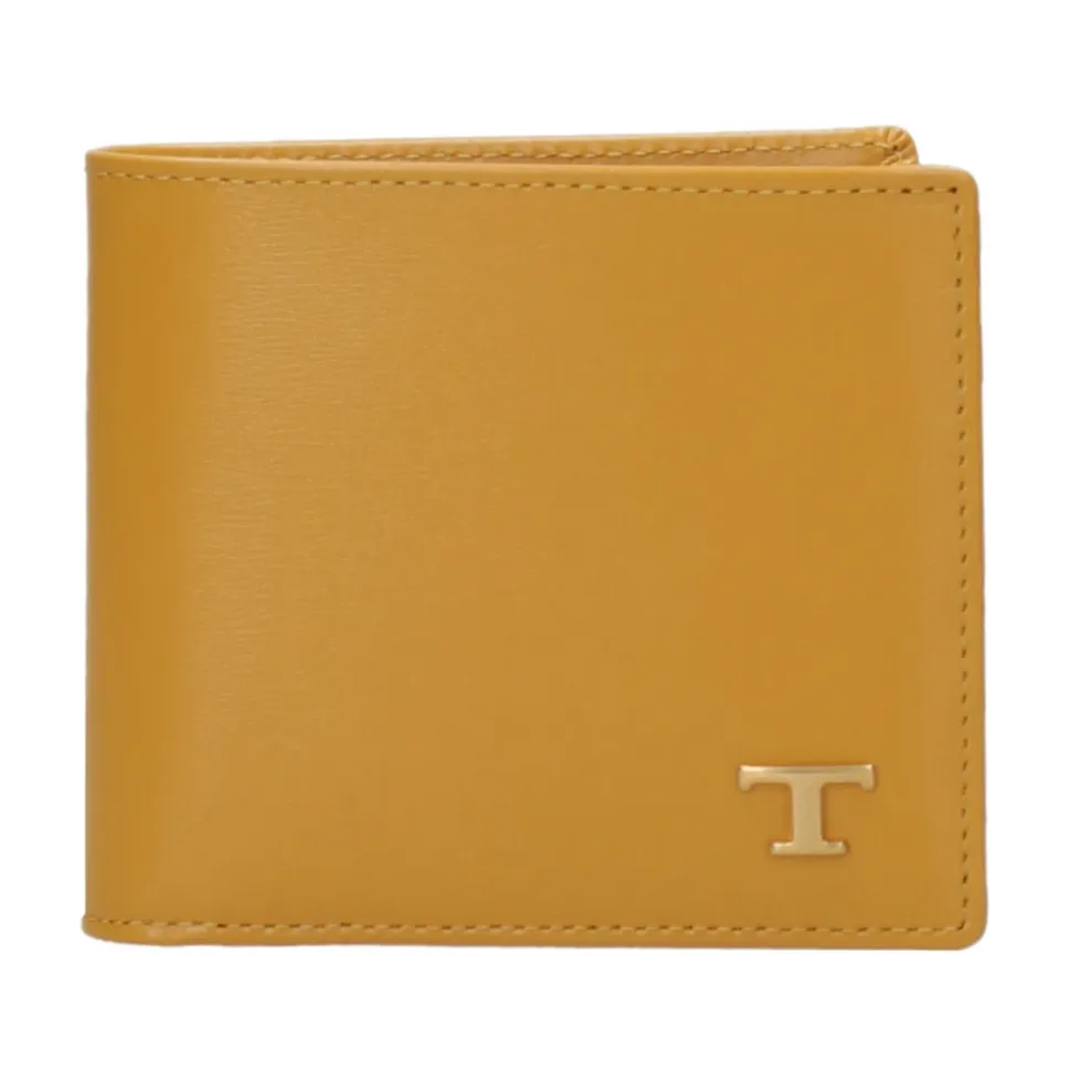 Billetera de Cuero Amarillo Oscuro con Logo T