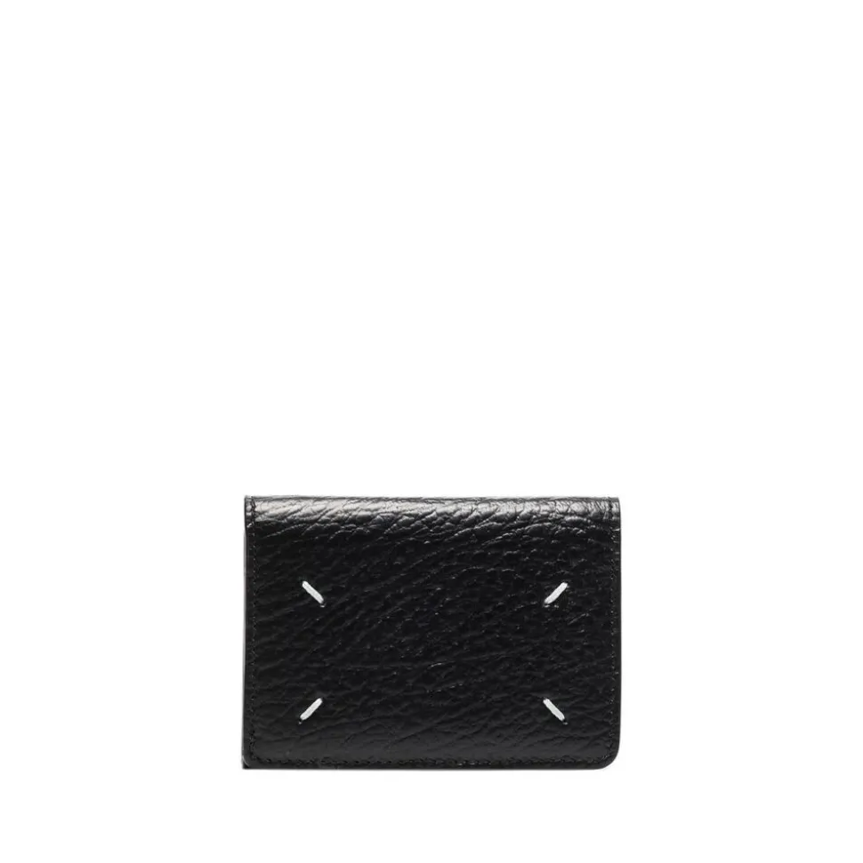 Billetera de cuero negro con tres pliegues