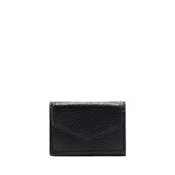 Billetera de cuero negro con tres pliegues