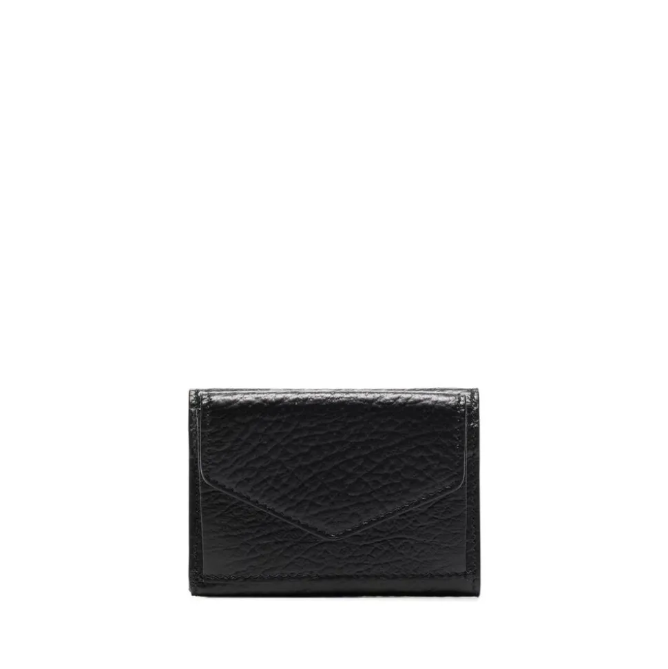 Billetera de cuero negro con tres pliegues