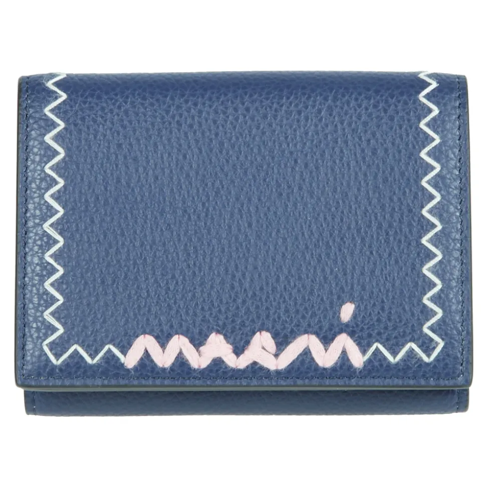 Billetera Trifold de Cuero con Bordado Hecho a Mano
