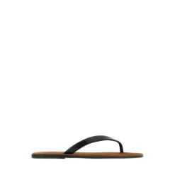 BLACK LEATHER BEACH THONG SLIPPERS