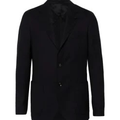 Blazer Azul de Lana con Detalle de Broche