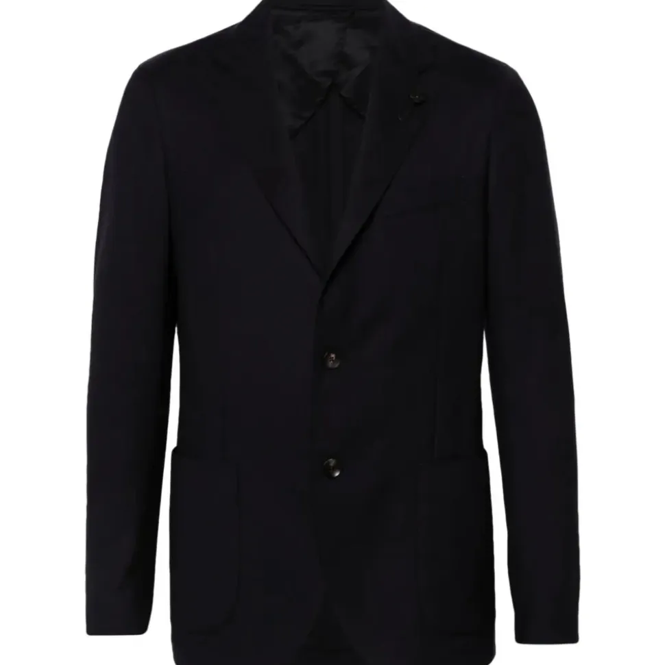 Blazer Azul de Lana con Detalle de Broche