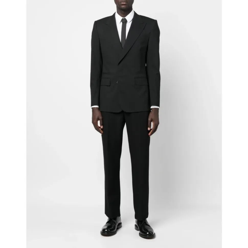 Blazer de Lana Negra con Solapas Pico