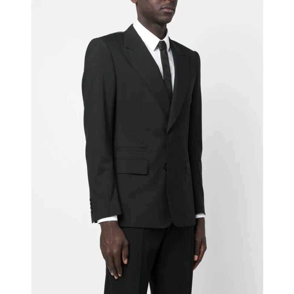 Blazer de Lana Negra con Solapas Pico