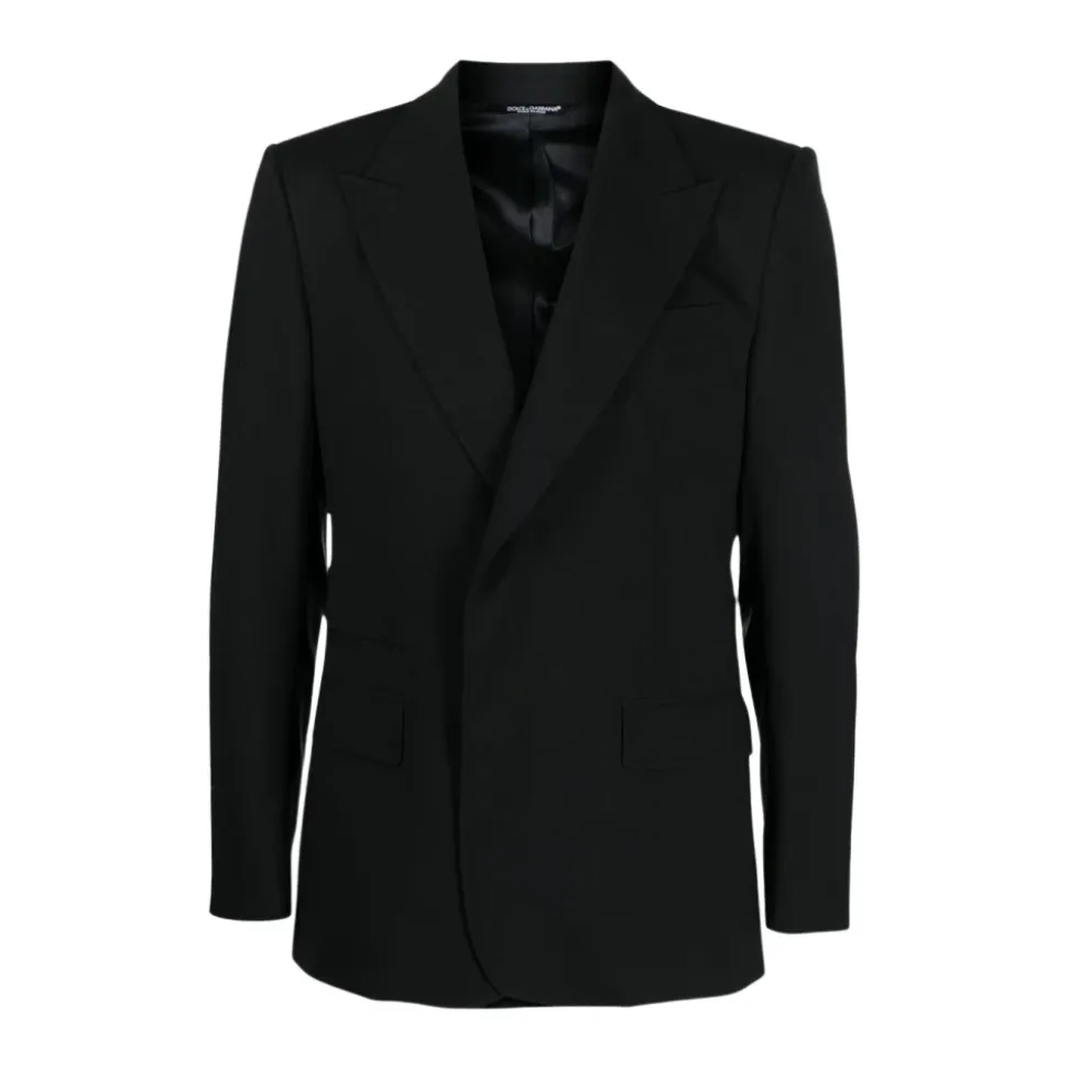 Blazer de Lana Negra con Solapas Pico