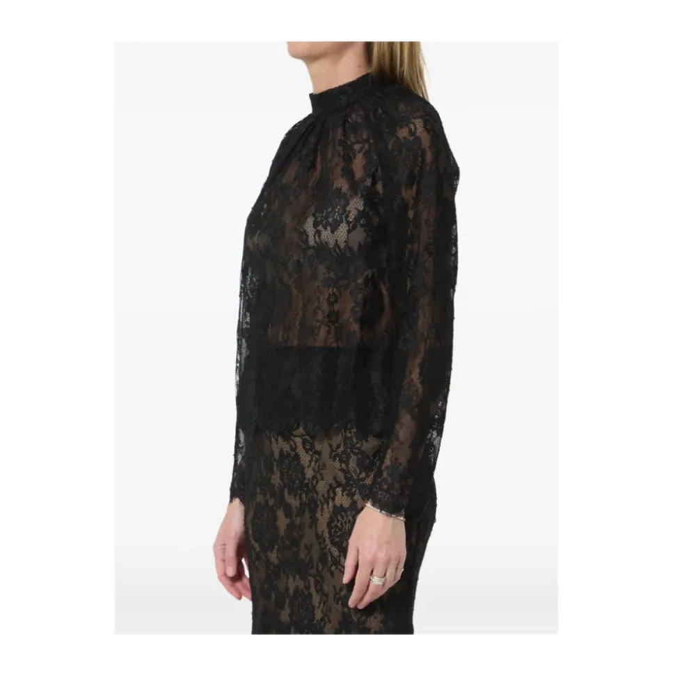 Blusa de Encaje con Cuello Alto