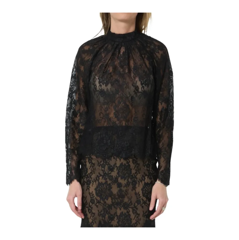 Blusa de Encaje con Cuello Alto