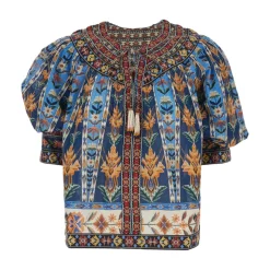 Blusa de Manga Corta con Bordado de Tapiz