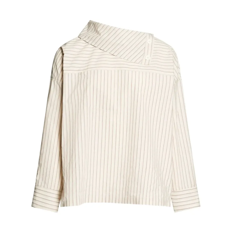 Blusa de Popelín con Cuello Asimétrico