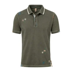 BOB polo manga corta verde militar con bordados airbrush dyed