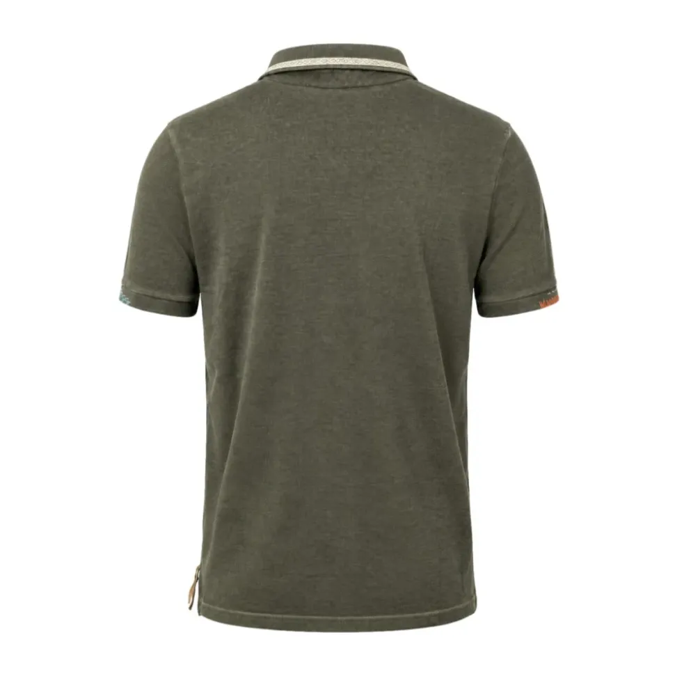 BOB polo manga corta verde militar con bordados airbrush dyed