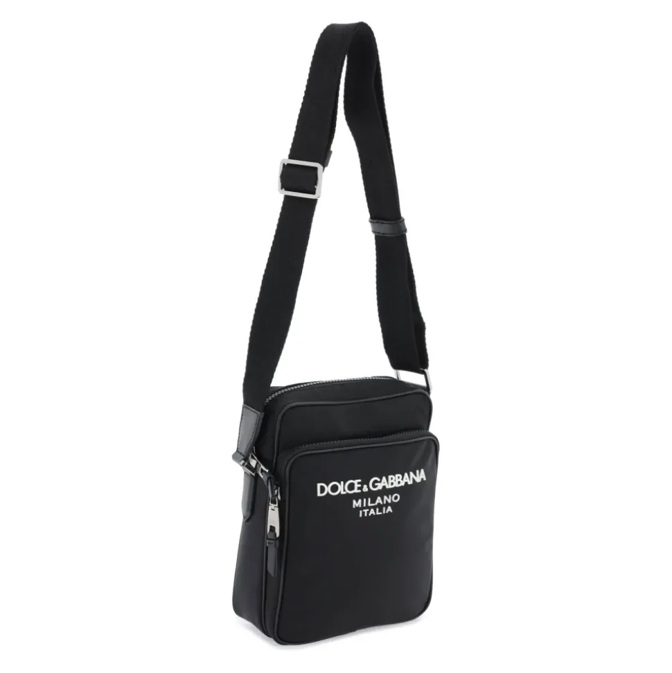 Bolso bandolera de nylon con logo de goma