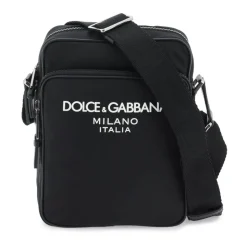 Bolso bandolera de nylon con logo de goma