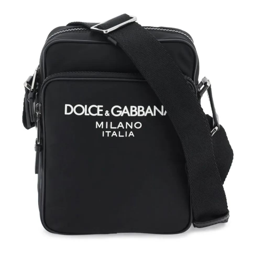 Bolso bandolera de nylon con logo de goma