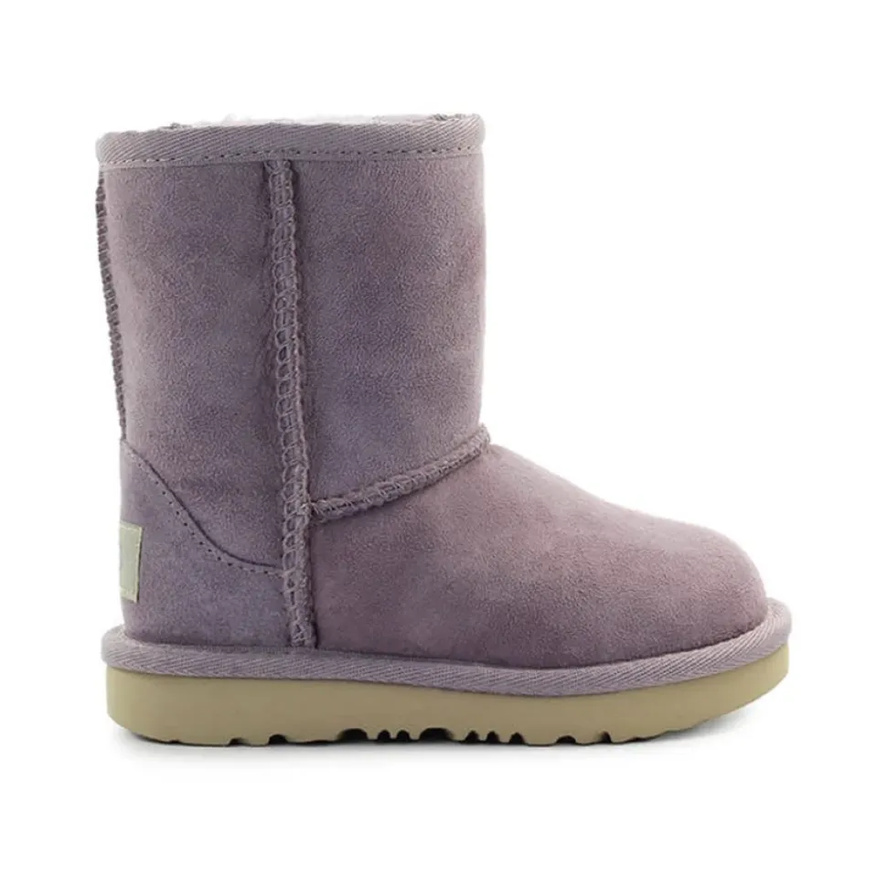 Bota de Bebé de Gamuza Lila con Piel de Oveja