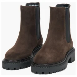 Botas Chelsea de plataforma marrón para mujer en auténtico terciopelo italiano