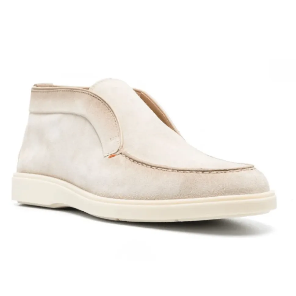 Botas de Cuero Beige con Costuras Tonales