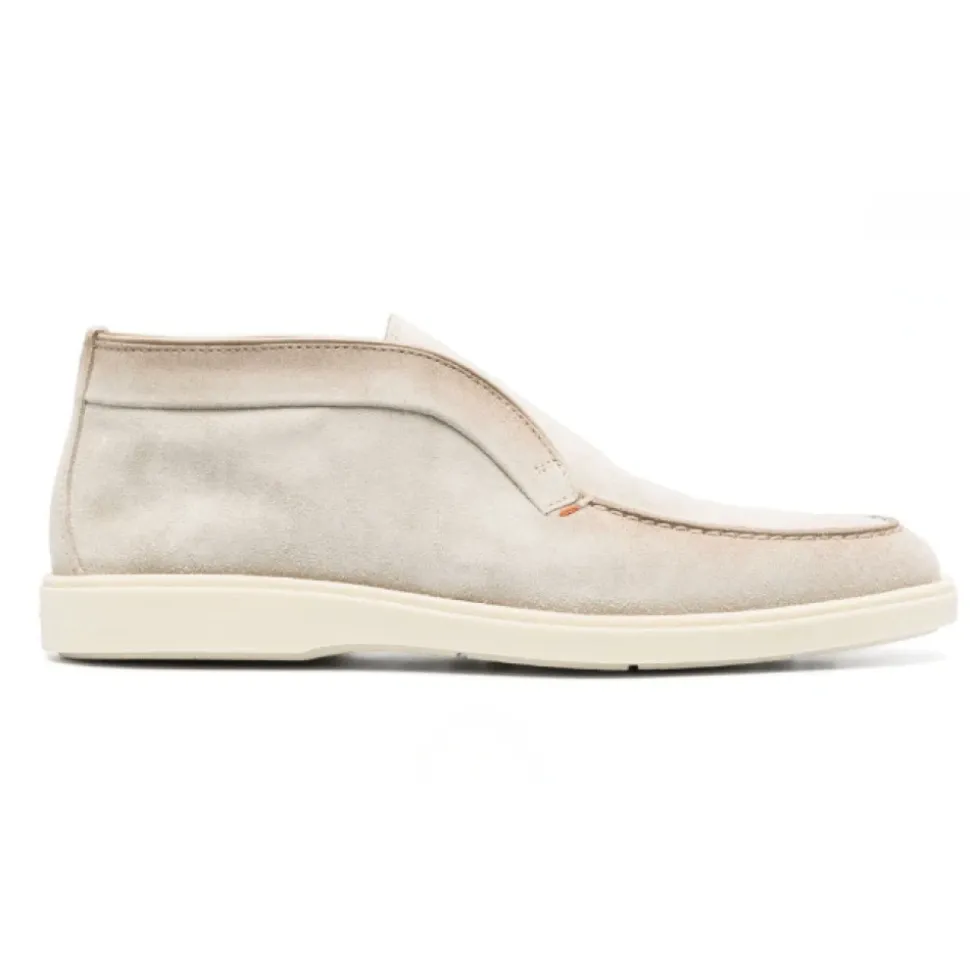 Botas de Cuero Beige con Costuras Tonales