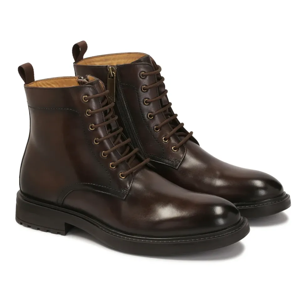 Botas de cuero marrón sombreado para hombre