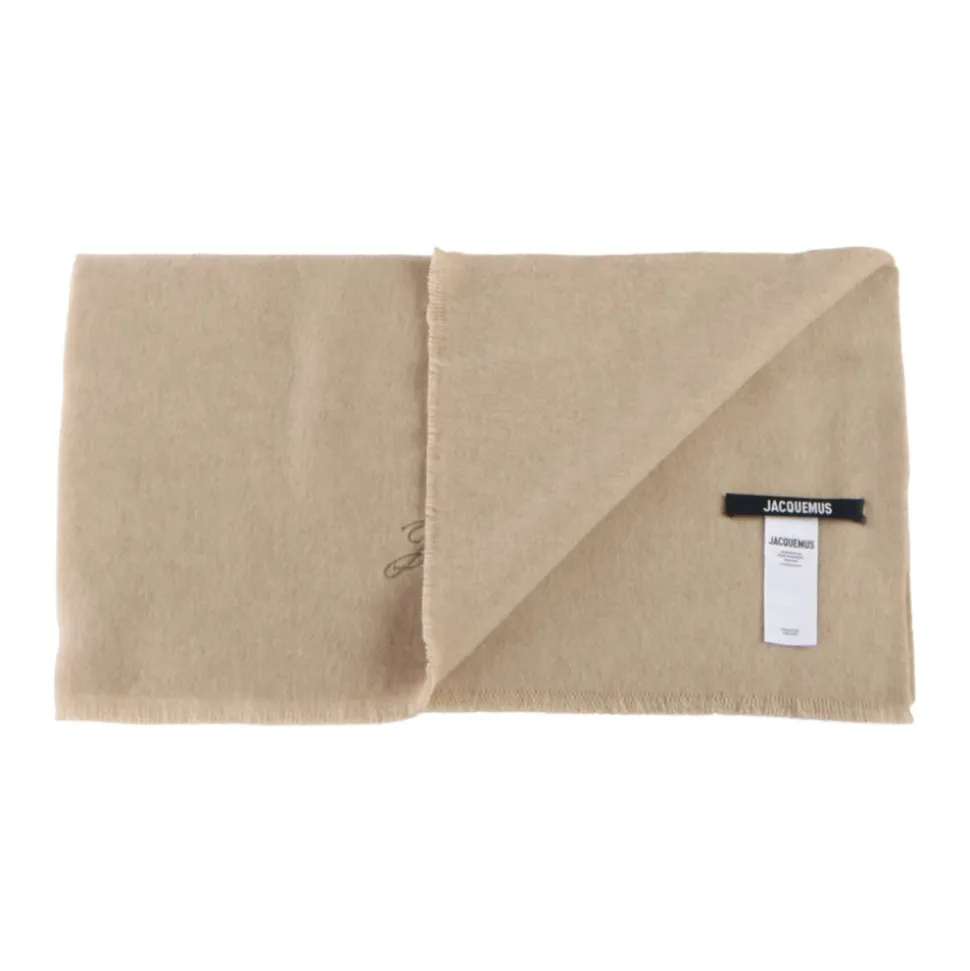 Bufanda Beige de Lana y Cachemira con Flecos