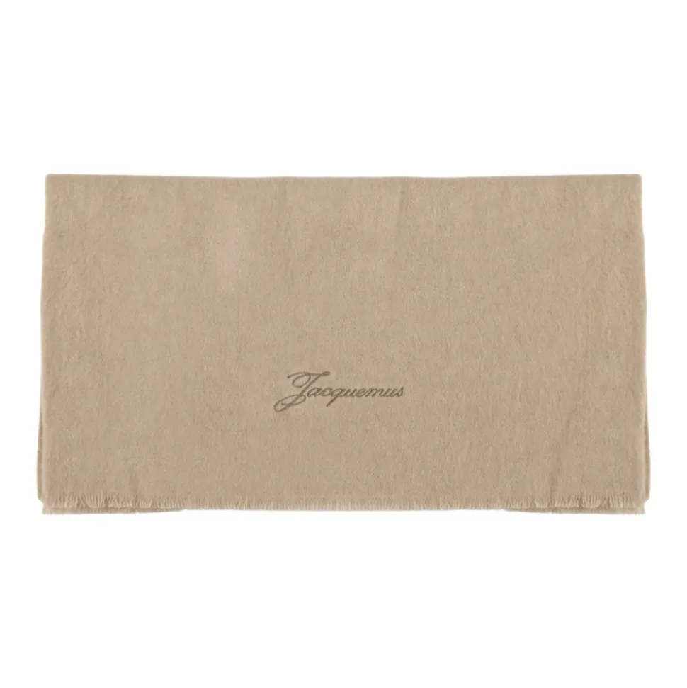 Bufanda Beige de Lana y Cachemira con Flecos