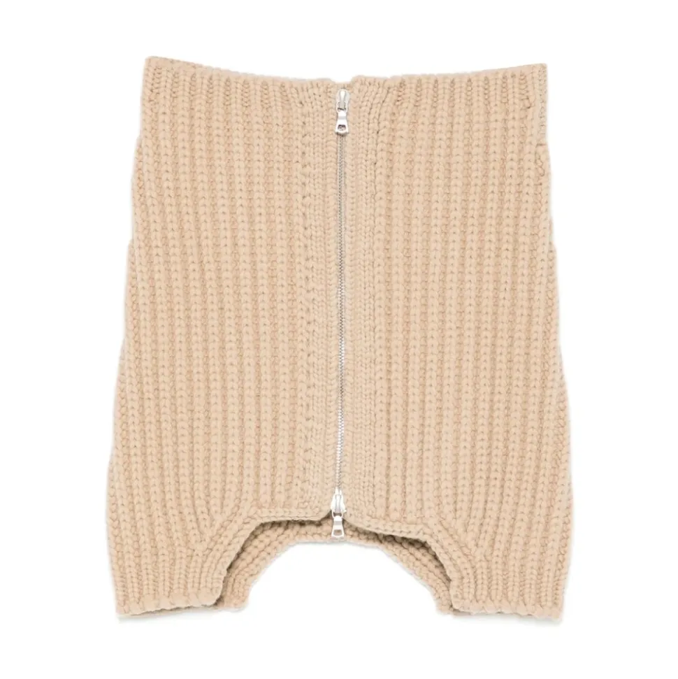 Bufanda Beige de Punto Canalé con Cremallera