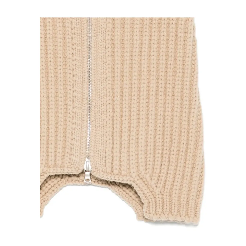 Bufanda Beige de Punto Canalé con Cremallera