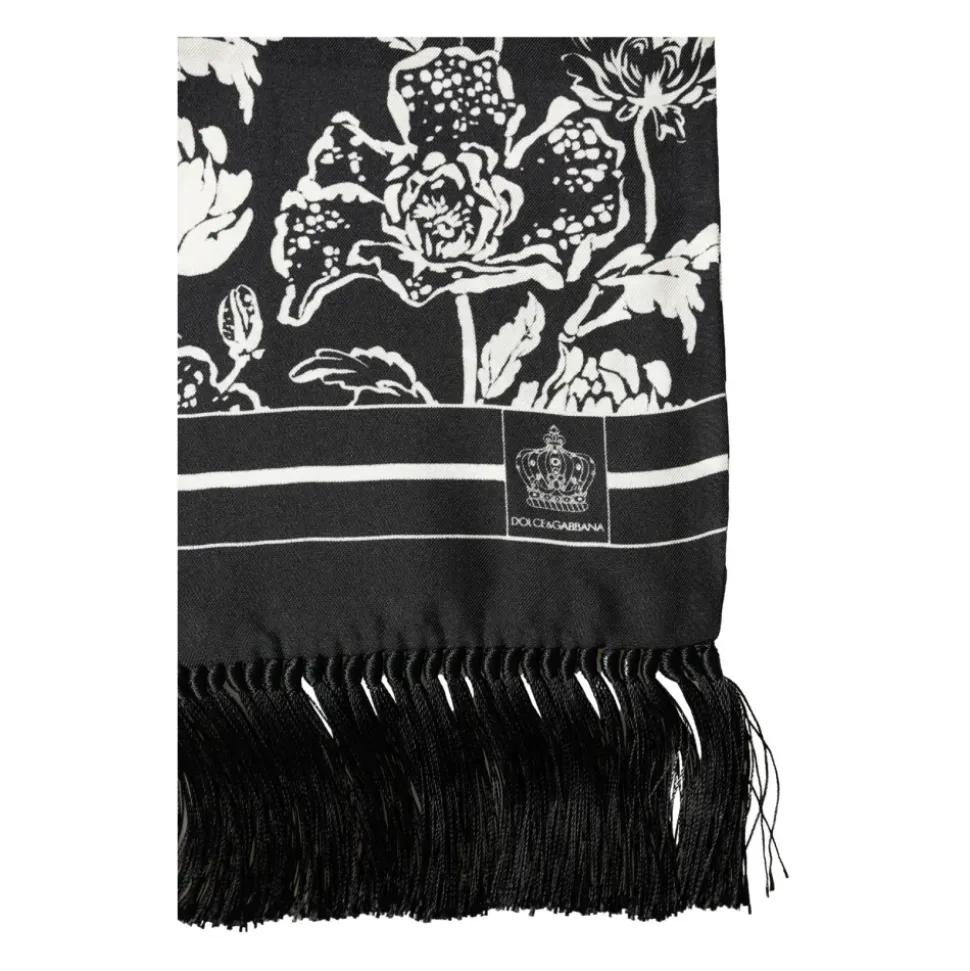 Bufanda de seda con estampado floral y flecos
