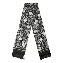 Bufanda de seda con estampado floral y flecos