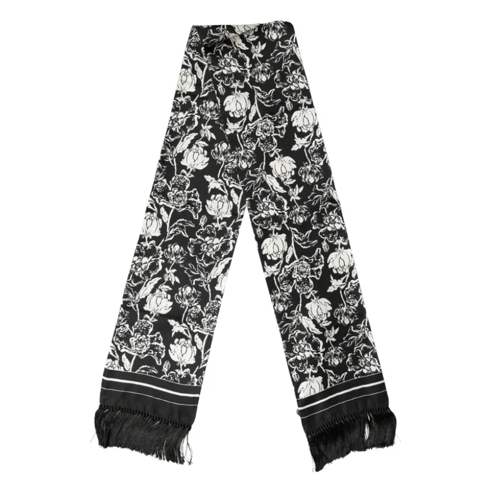Bufanda de seda con estampado floral y flecos