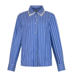 Camisa a Rayas con Detalles de Cuello Adornado