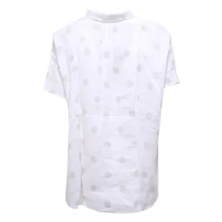 Camisa Blanca de Lino de Manga Corta con Lunares