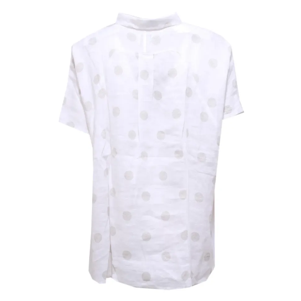 Camisa Blanca de Lino de Manga Corta con Lunares
