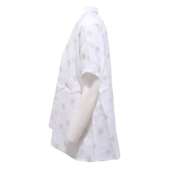 Camisa Blanca de Lino de Manga Corta con Lunares