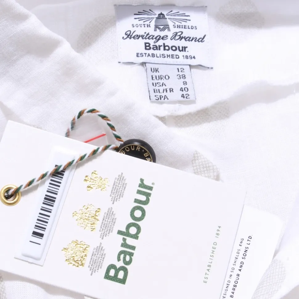 Camisa Blanca de Lino de Manga Corta con Lunares