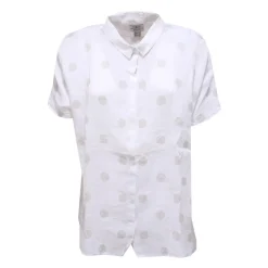 Camisa Blanca de Lino de Manga Corta con Lunares