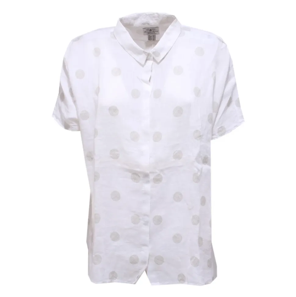 Camisa Blanca de Lino de Manga Corta con Lunares