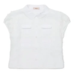 Camisa con Aplicaciones Florales y Cuatro Bolsillos