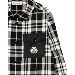 Camisa de algodón a cuadros con bolsillo de nylon
