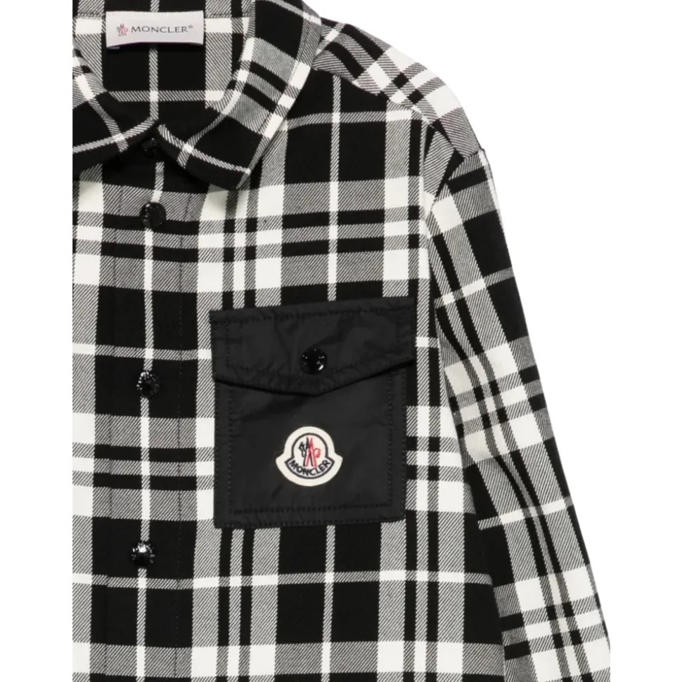 Camisa de algodón a cuadros con bolsillo de nylon